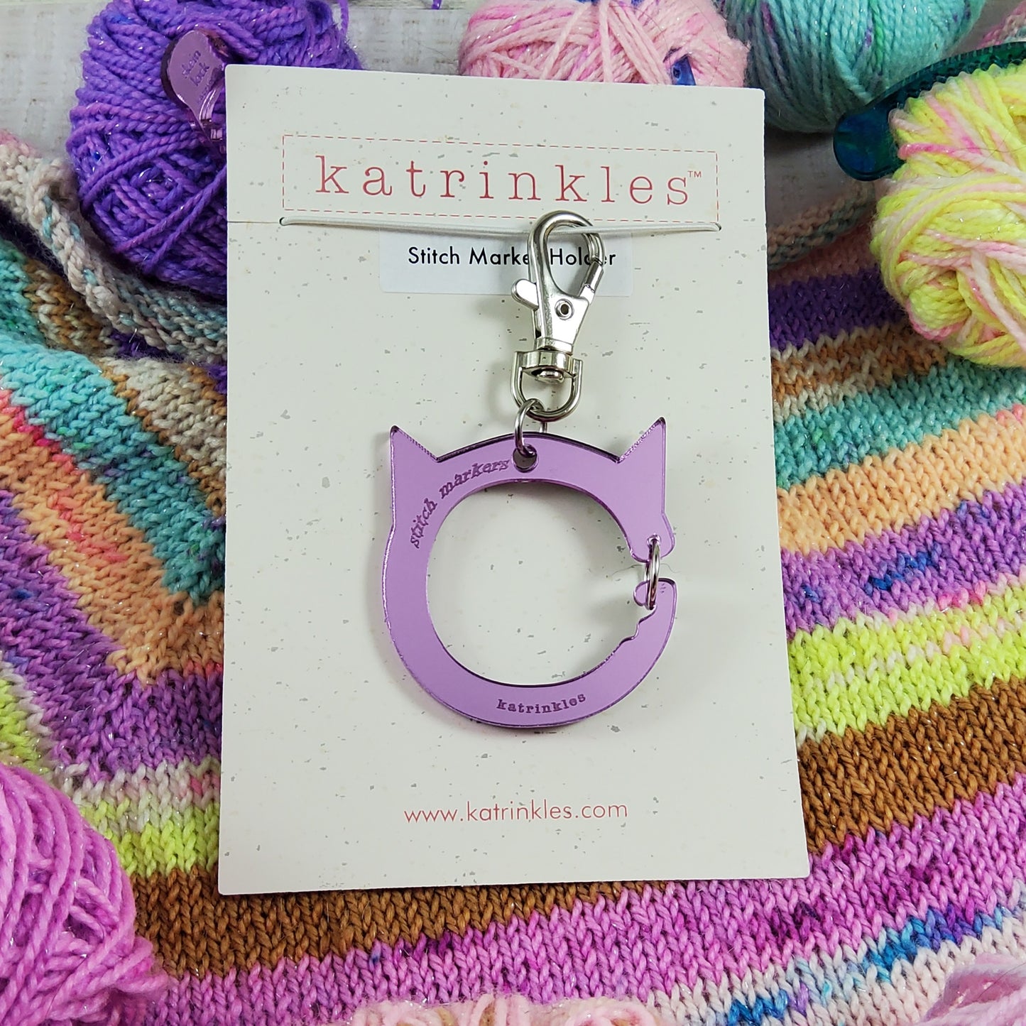 Cat Stitch Marker Holder Bag Charm - Lavender Mirror Acrylic