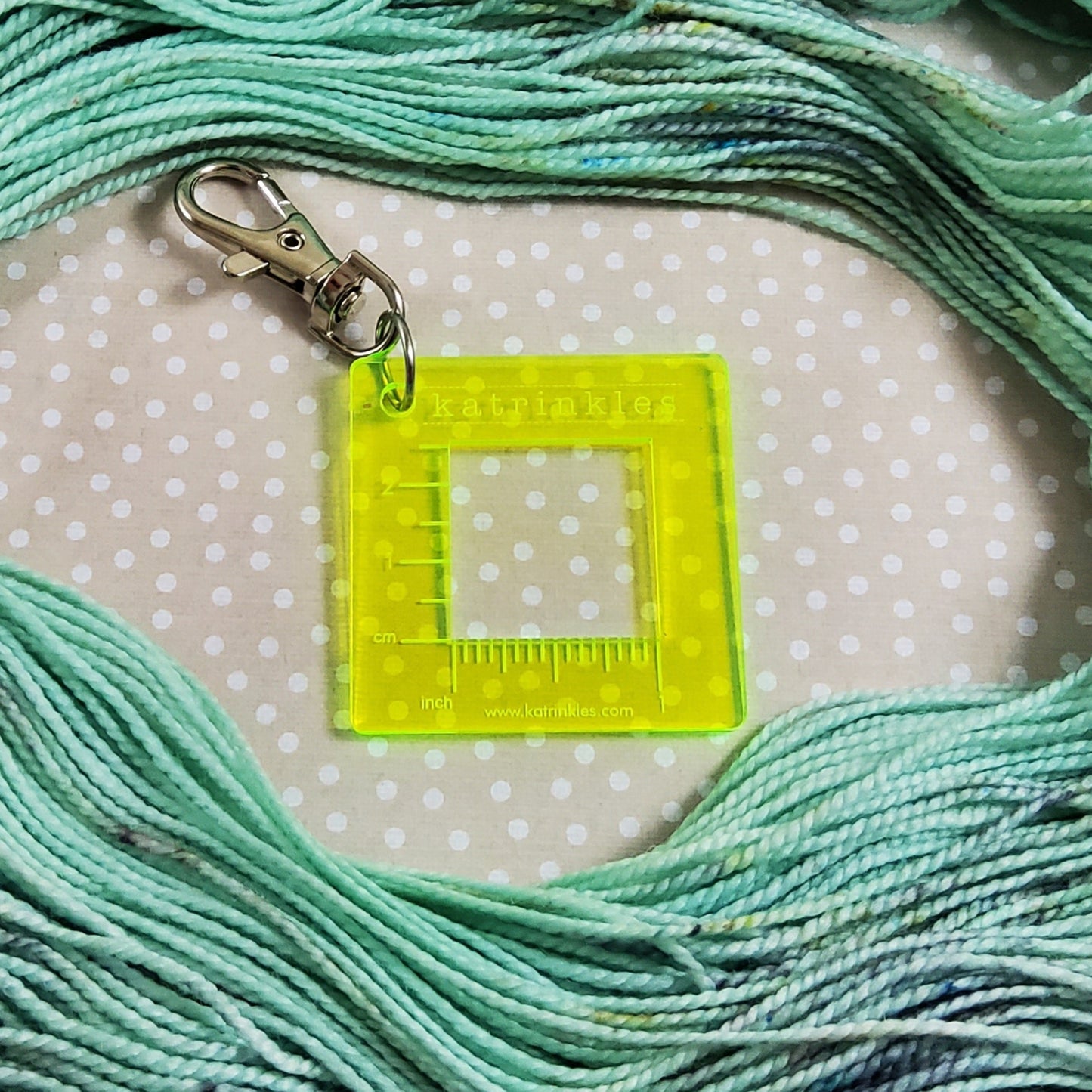 1" Acrylic Green Fluorescent Gauge Swatch Ruler Bag Charm