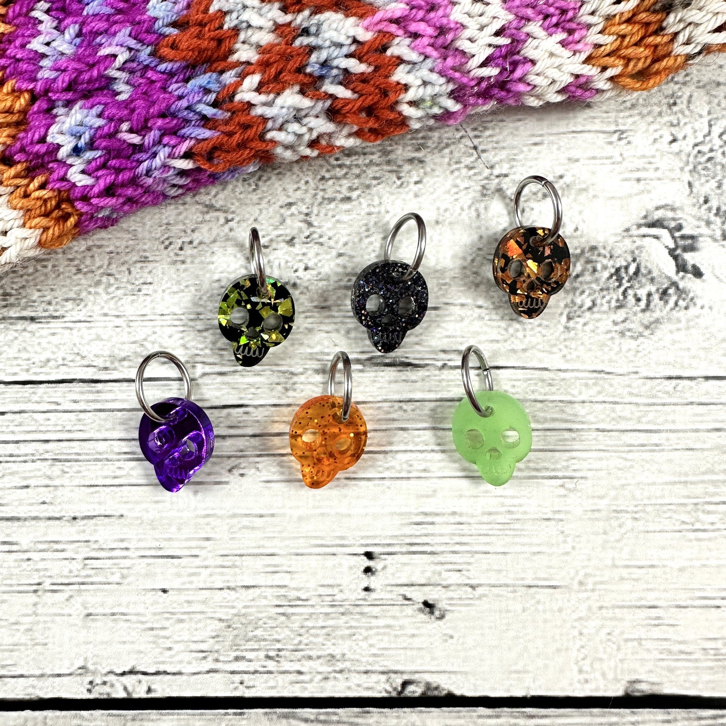 Acrylic Skull Stitch Marker Set - Updated Colors - Halloween 2023