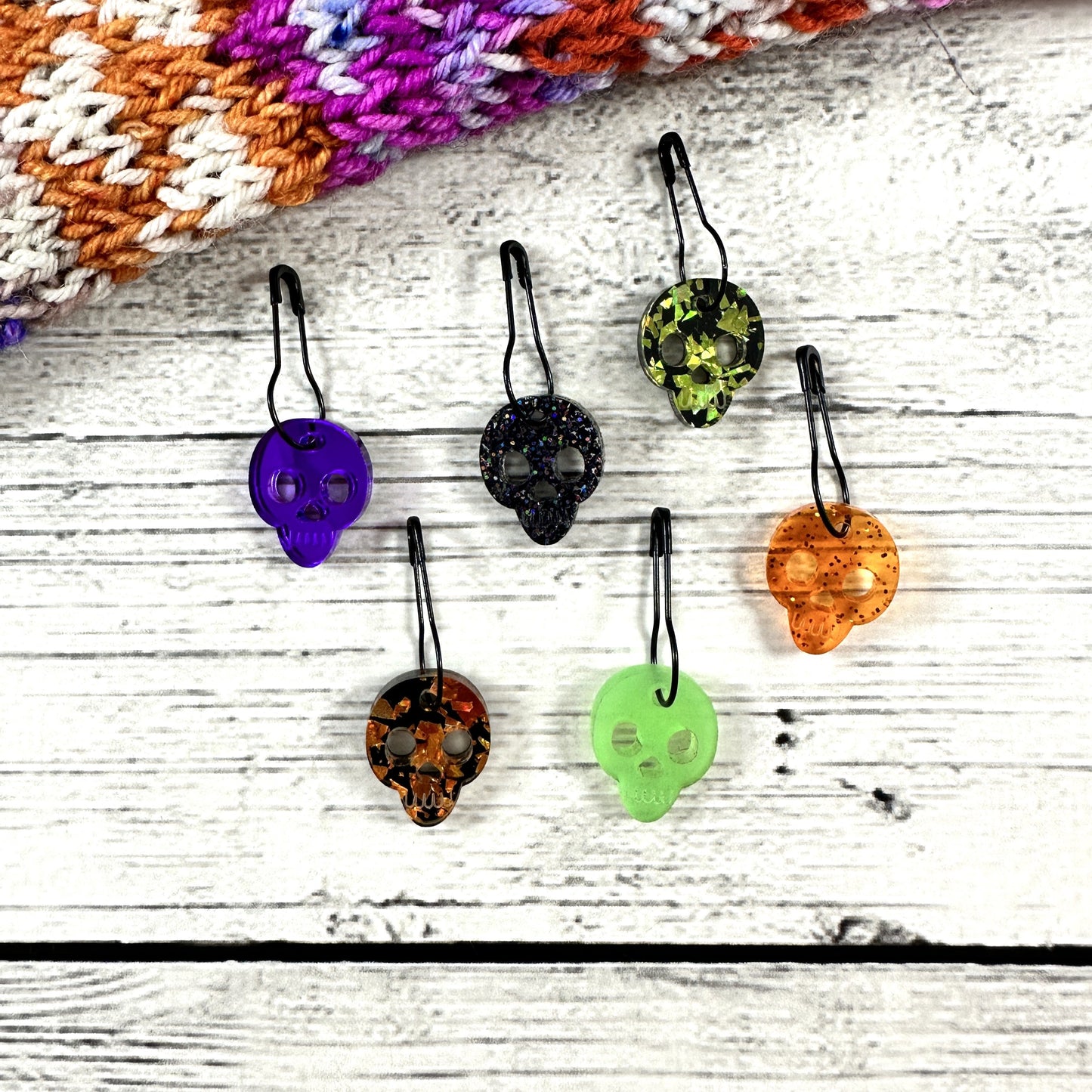 Acrylic Skull Stitch Marker Set - Updated Colors - Halloween 2023
