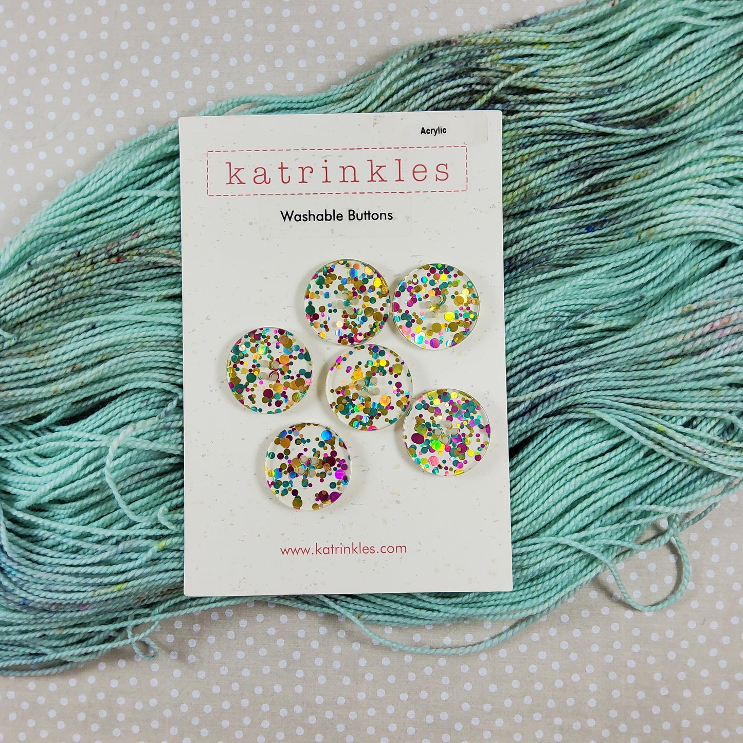 Polka Dot Glitter Acrylic Buttons - Card of 6