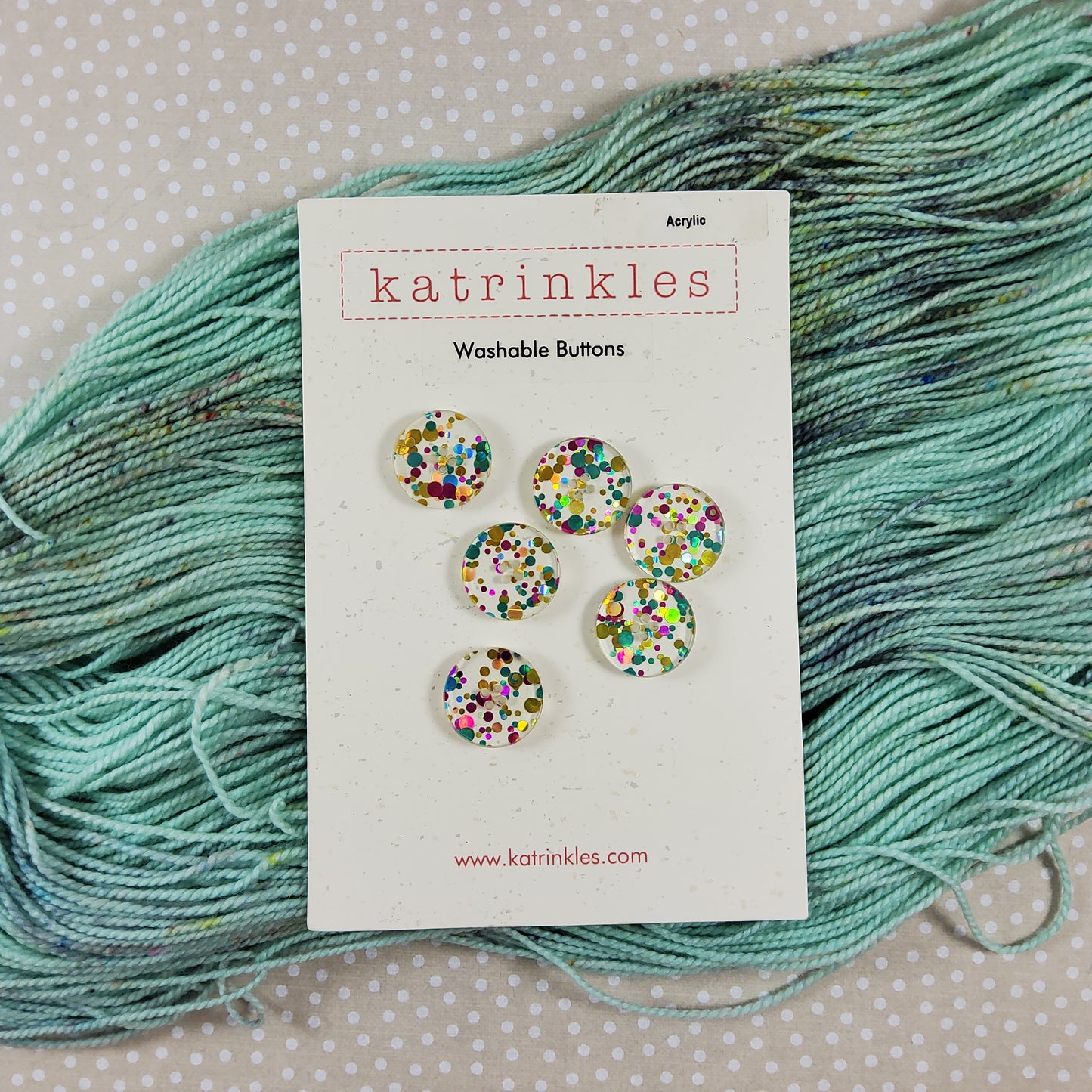 Polka Dot Glitter Acrylic Buttons - Card of 6