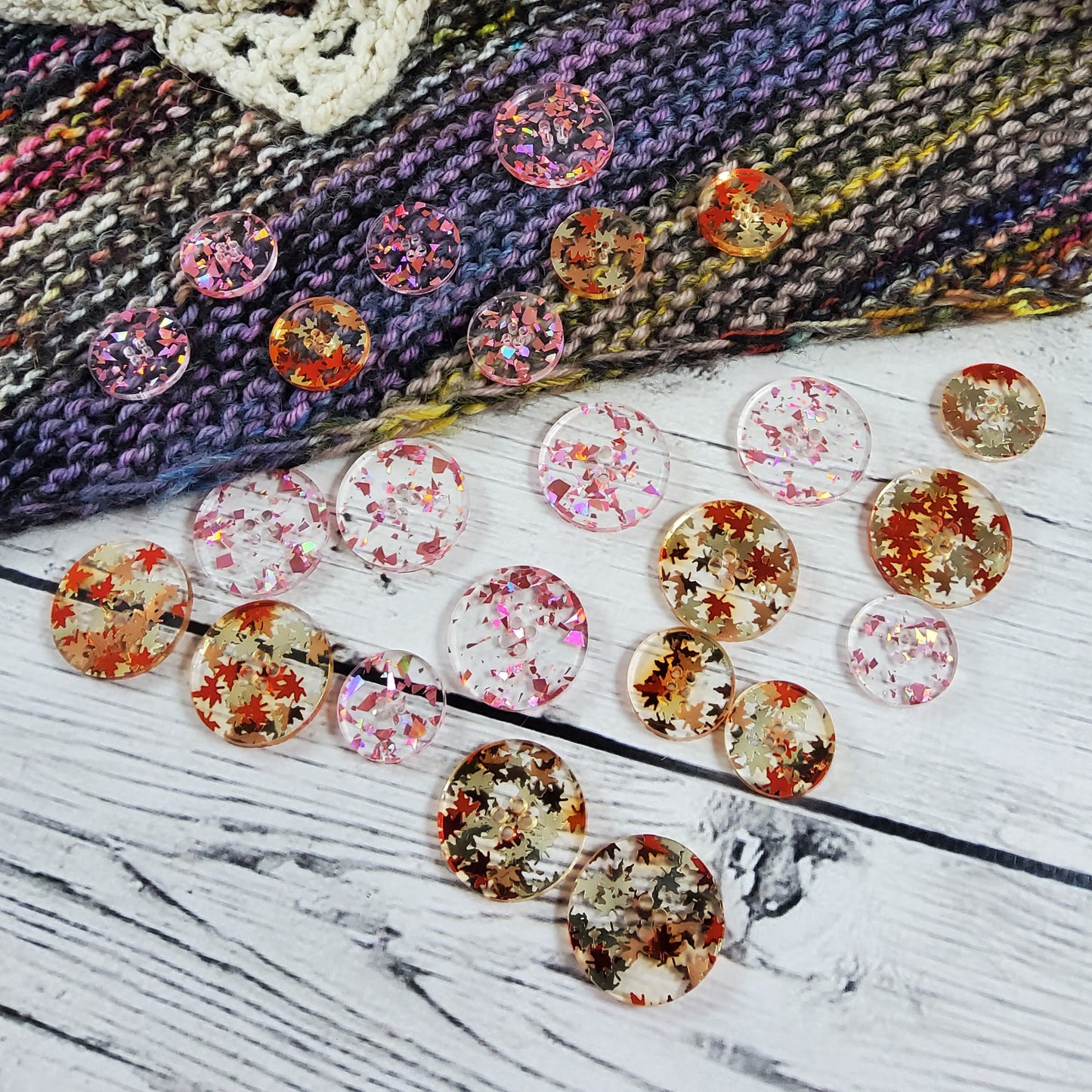Rhinebeck 2023 Collection- Fall Leaves & Rose Gold Flake Acrylic Buttons - PRE-ORDER ONLY