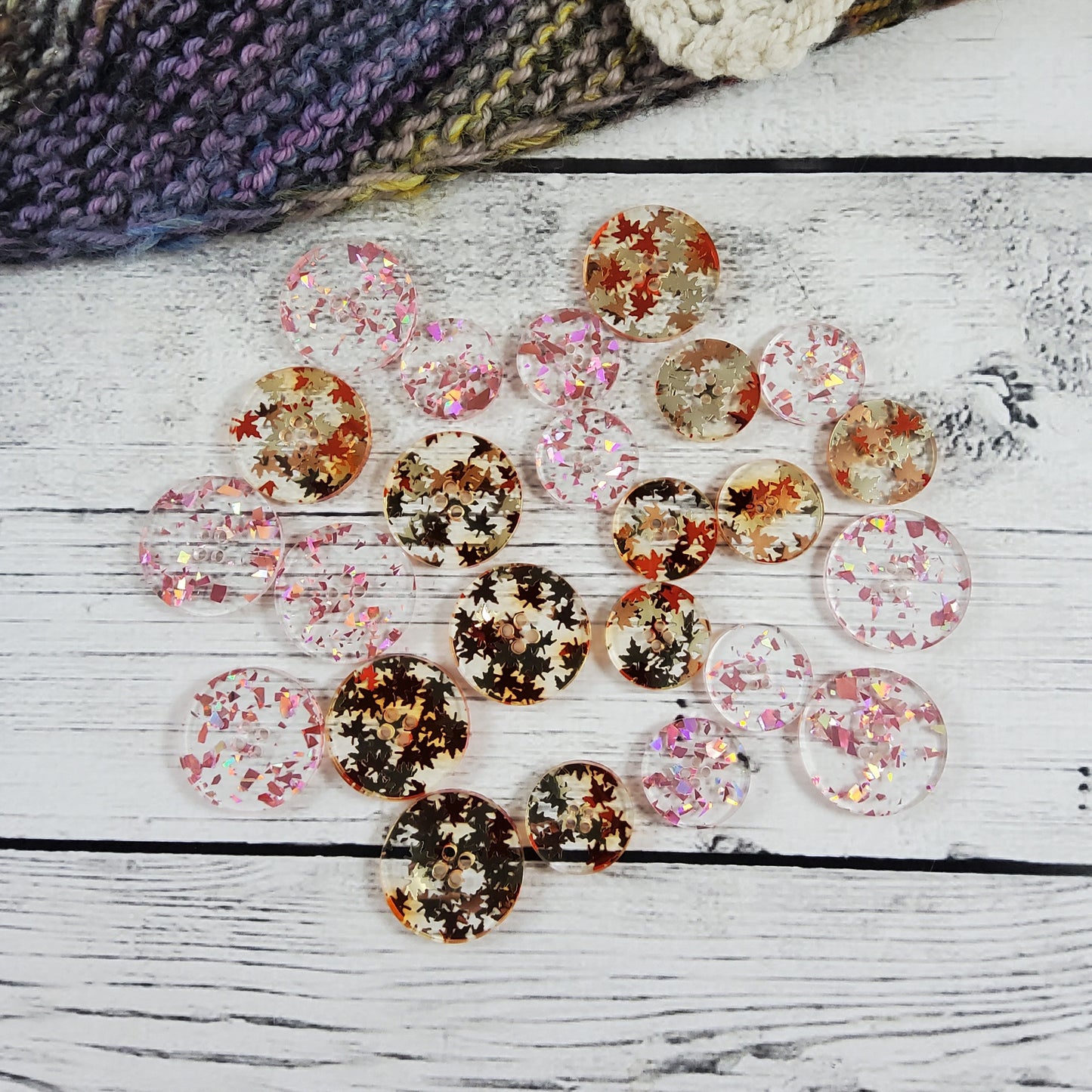 Rhinebeck 2023 Collection- Fall Leaves & Rose Gold Flake Acrylic Buttons - PRE-ORDER ONLY