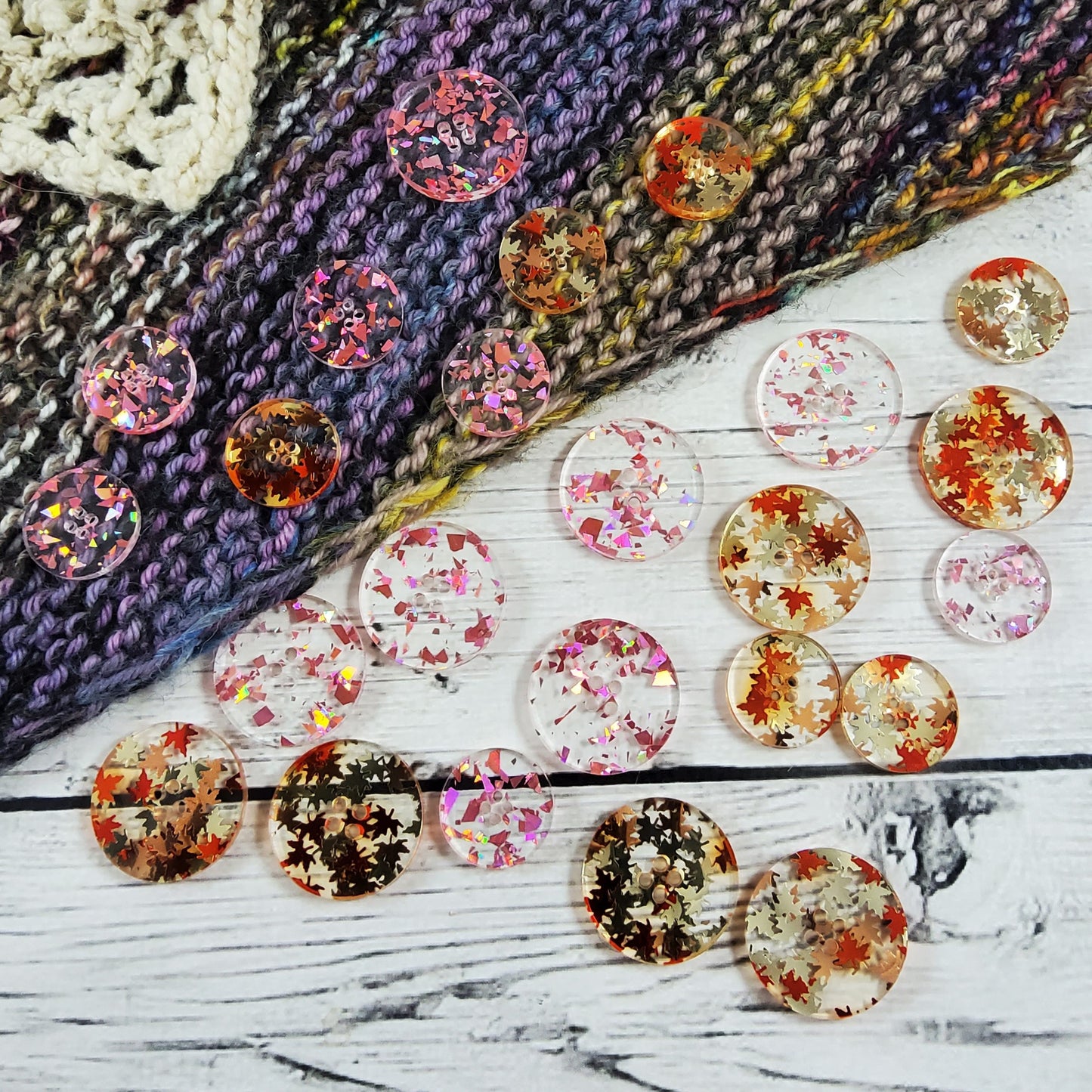 Rhinebeck 2023 Collection- Fall Leaves & Rose Gold Flake Acrylic Buttons - PRE-ORDER ONLY