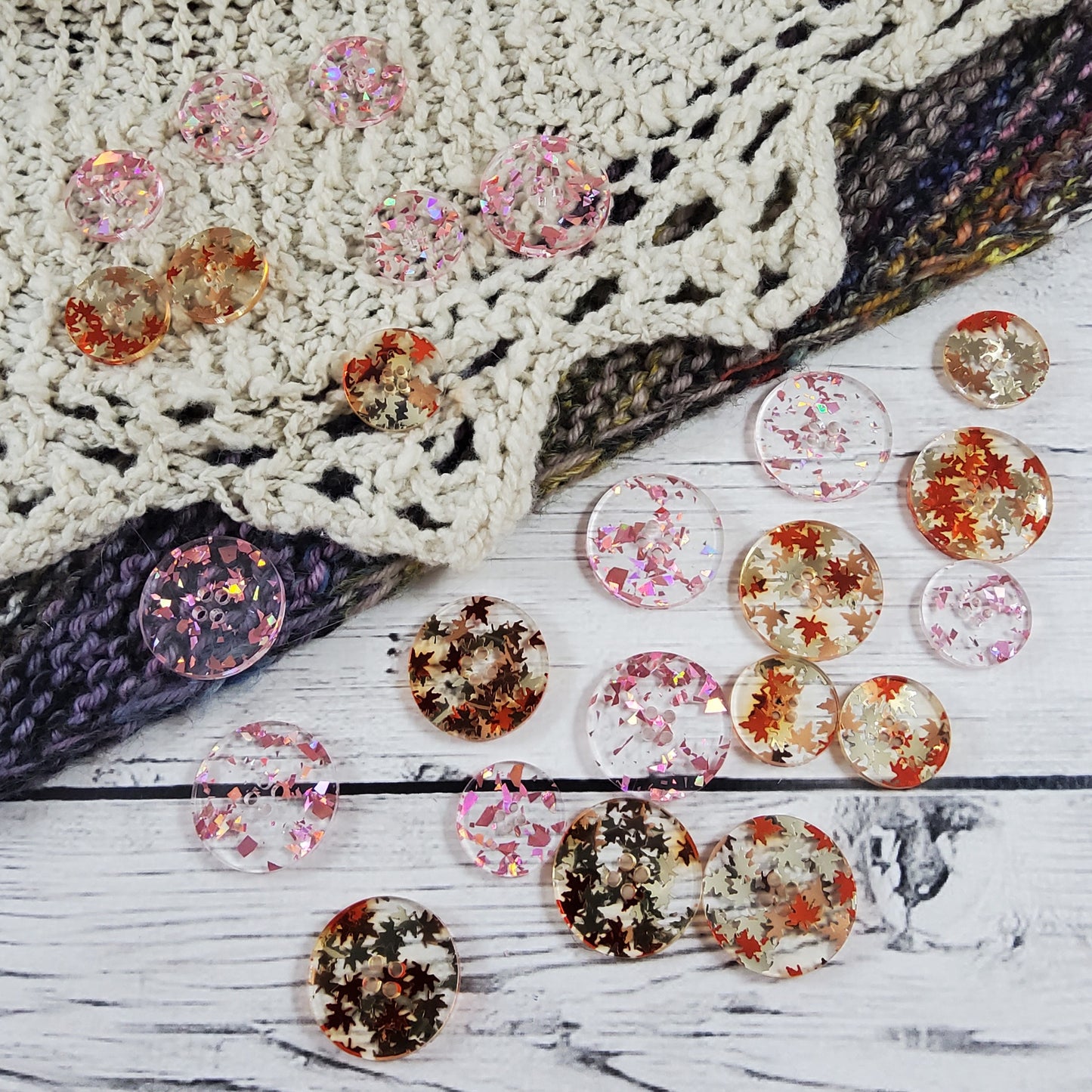 Rhinebeck 2023 Collection- Fall Leaves & Rose Gold Flake Acrylic Buttons - PRE-ORDER ONLY