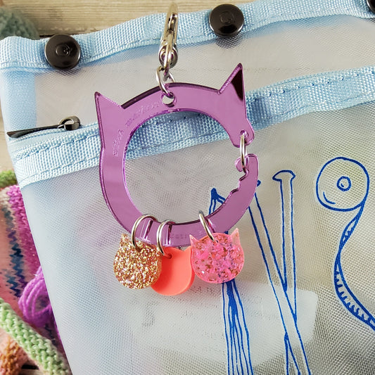 Cat Stitch Marker Holder Bag Charm - Lavender Mirror Acrylic