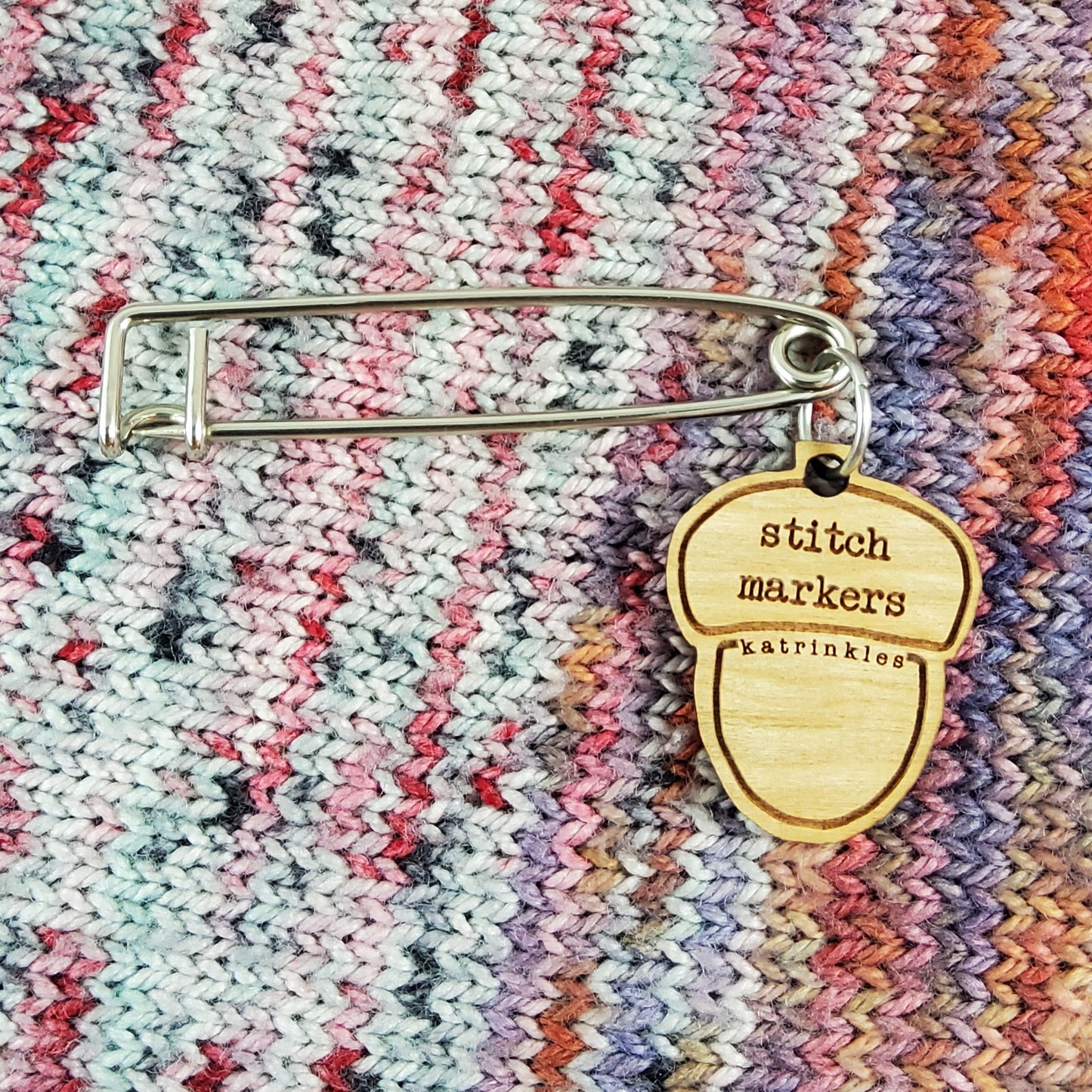 Stitch Marker Holder Pin with Acorn Charm