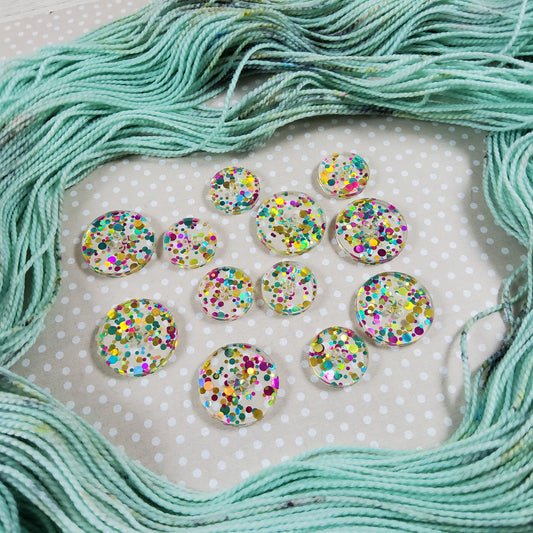 Polka Dot Glitter Acrylic Buttons - Card of 6