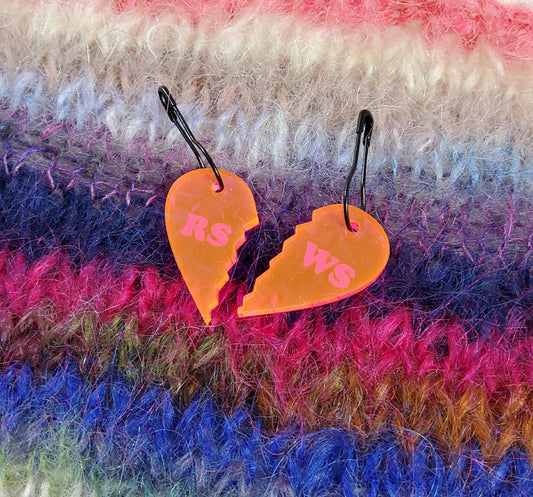 Right Side / Wrong Side Heart Best Friend Stitch Markers - Pink Fluorescent