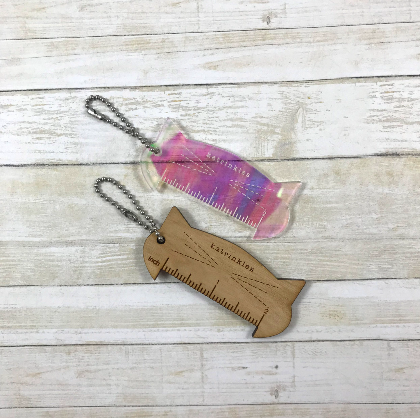 Cat-rinkles Cat Collection - Acrylic or Wooden 2" Ruler Key Chain