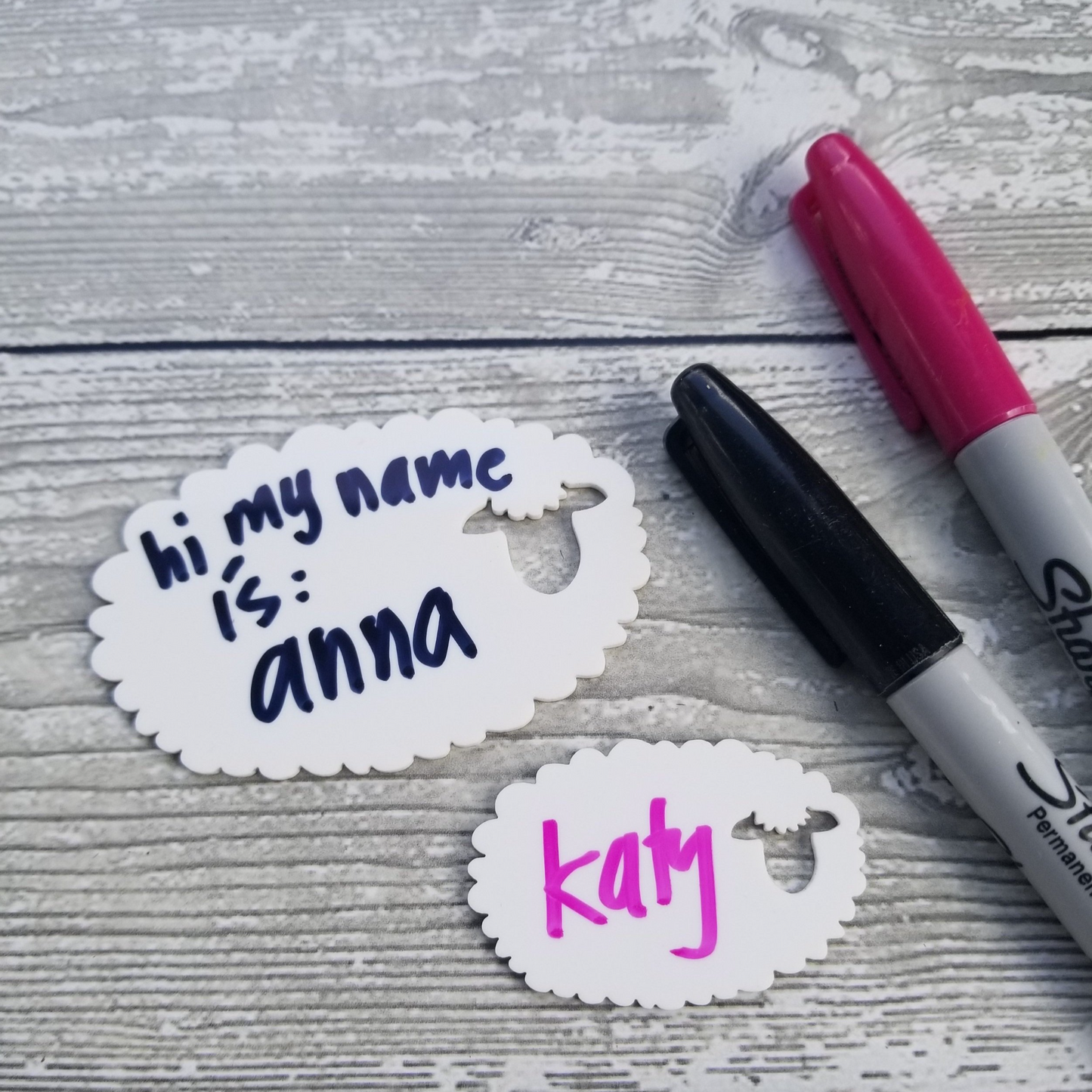 Write On / Wipe Off White Acrylic Sheep Name Tags